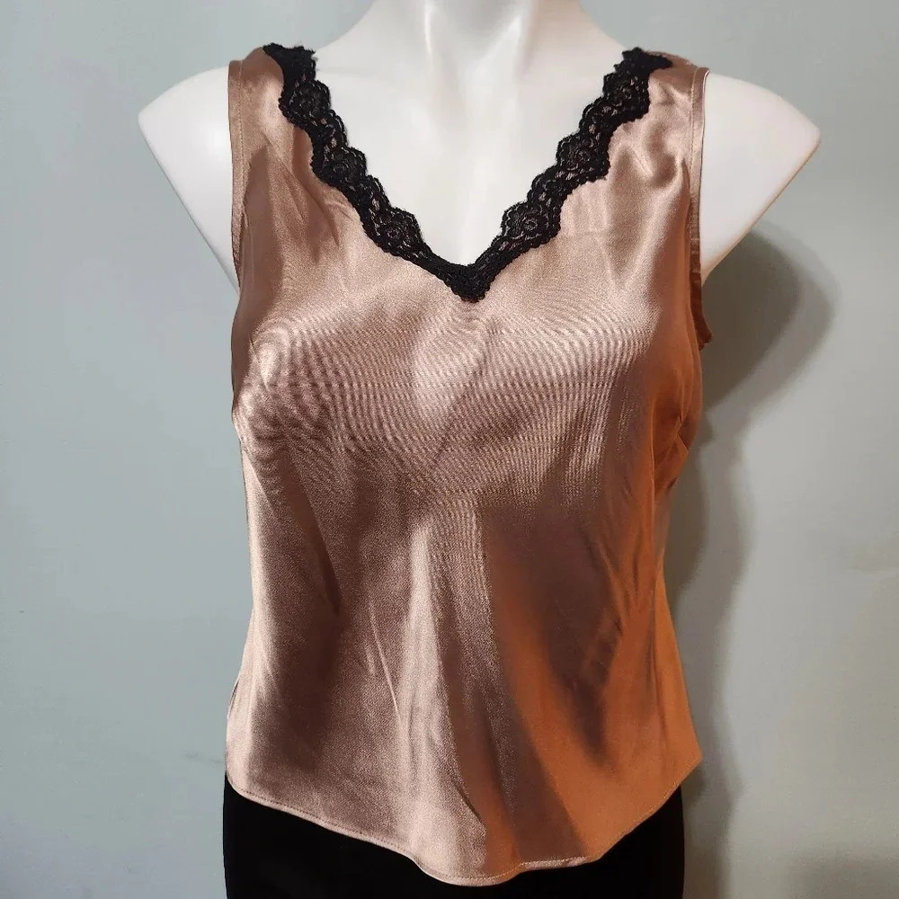 Sheri Martin Women’s Vintage Champagne Satin Tank Top - Picture 2 of 10